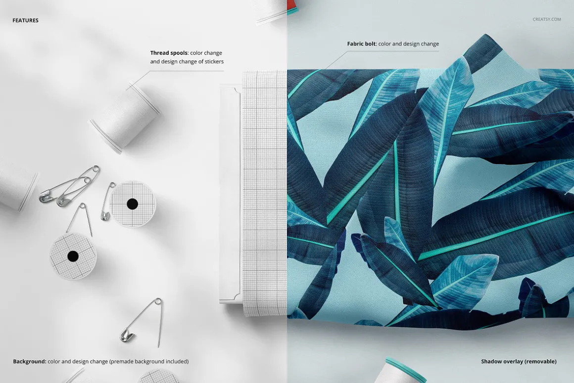 Thread Spools and Fabric Bolt Mockup