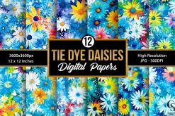 Tie Dye Daisy Flowers Digital Papers