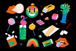 Trendy Cartoon Illustrations Set