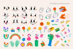 Trendy Cartoon Illustrations Set