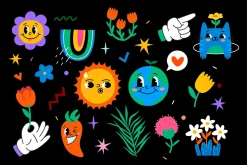 Trendy Cartoon Illustrations Set