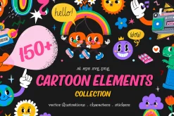 Trendy Cartoon Illustrations Set