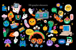 Trendy Cartoon Illustrations Set