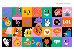 Trendy Cartoon Illustrations Set
