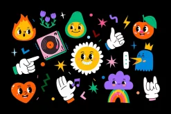 Trendy Cartoon Illustrations Set