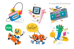 Trendy Cartoon Illustrations Set