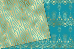 Turquoise & Gold Art Deco patterns