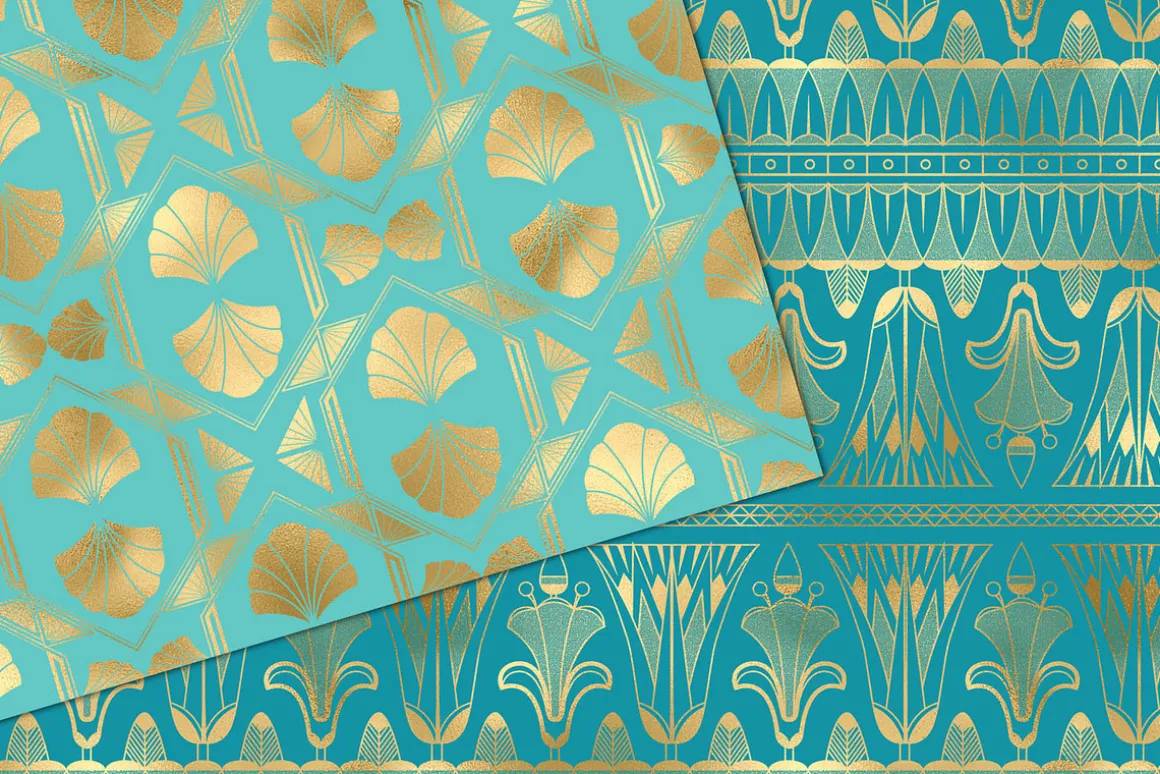 Turquoise & Gold Art Deco patterns