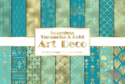 Turquoise & Gold Art Deco patterns