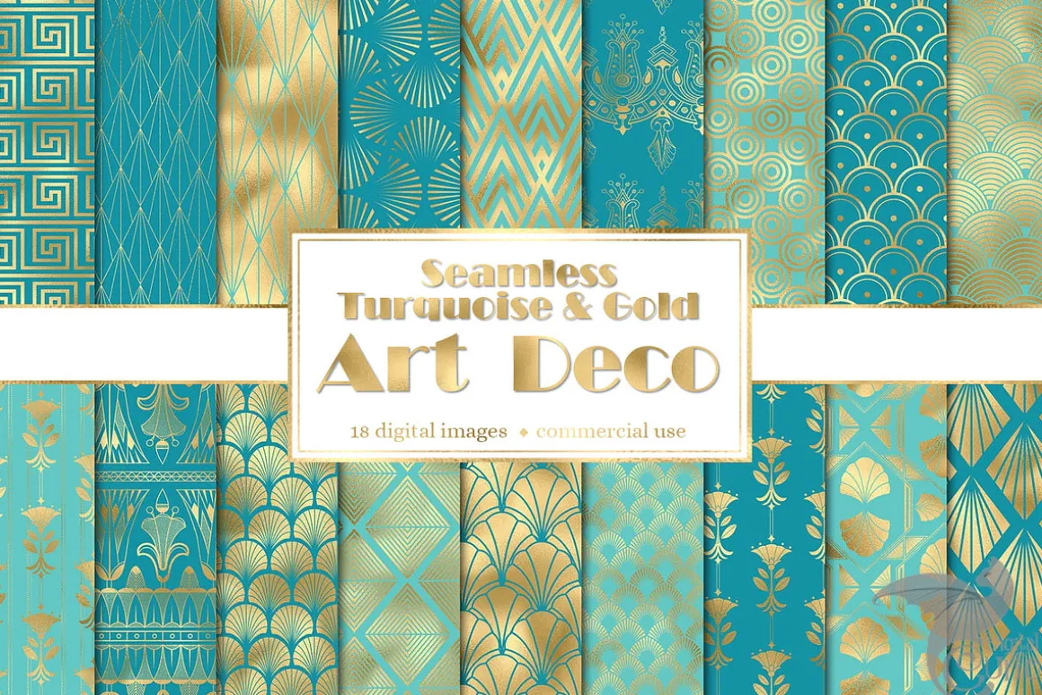 Turquoise & Gold Art Deco patterns