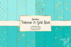 Turquoise & Gold Star Digital Paper