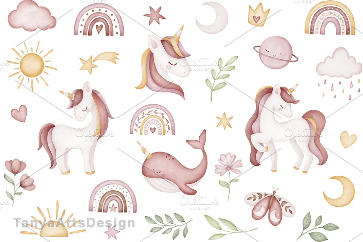 unicorn clipart watercolor