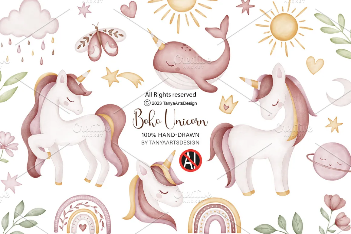 unicorn clipart watercolor