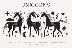 Unicorns | Linocut vector collection