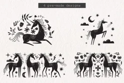 Unicorns | Linocut vector collection