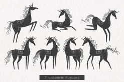 Unicorns | Linocut vector collection