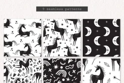 Unicorns | Linocut vector collection