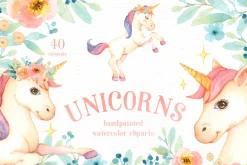 Unicorns Watercolor Clip Art