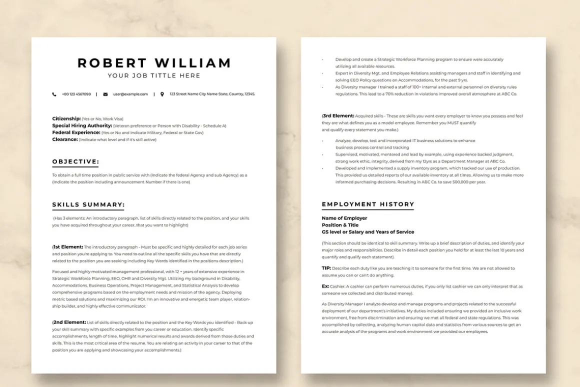 USAJob Resume Template