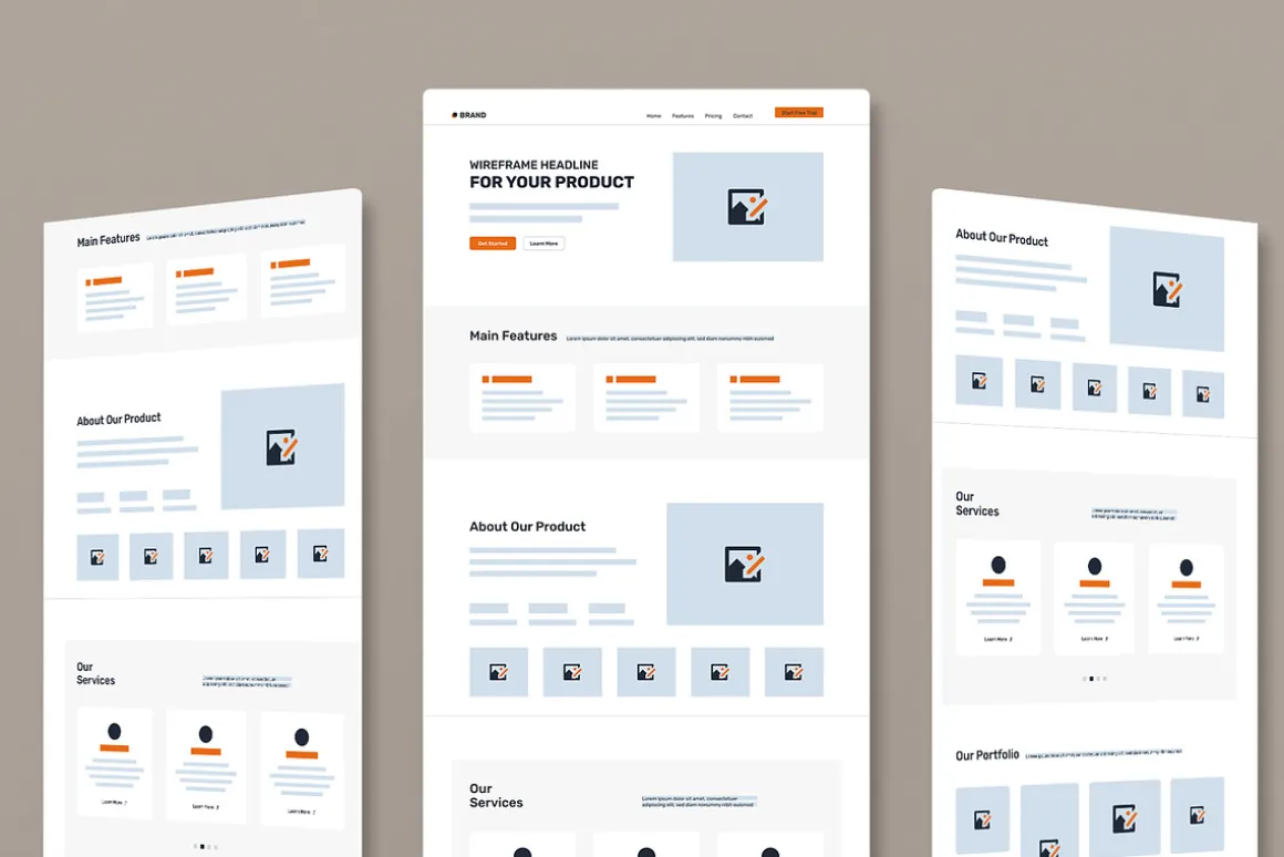 UX UI Website Landing Page Wireframe