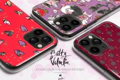 Valentine Cats Seamless Patterns Set