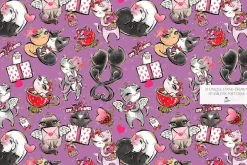 Valentine Cats Seamless Patterns Set