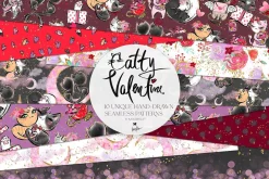 Valentine Cats Seamless Patterns Set