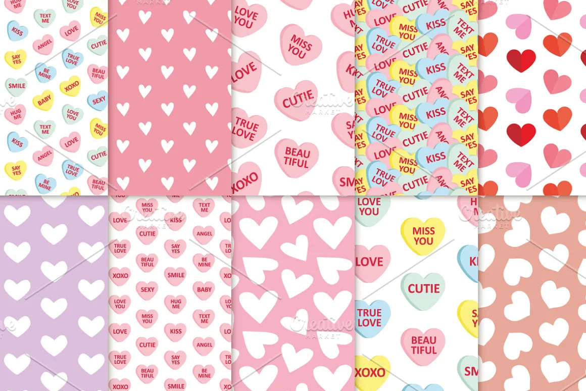 Valentine seamless patterns set