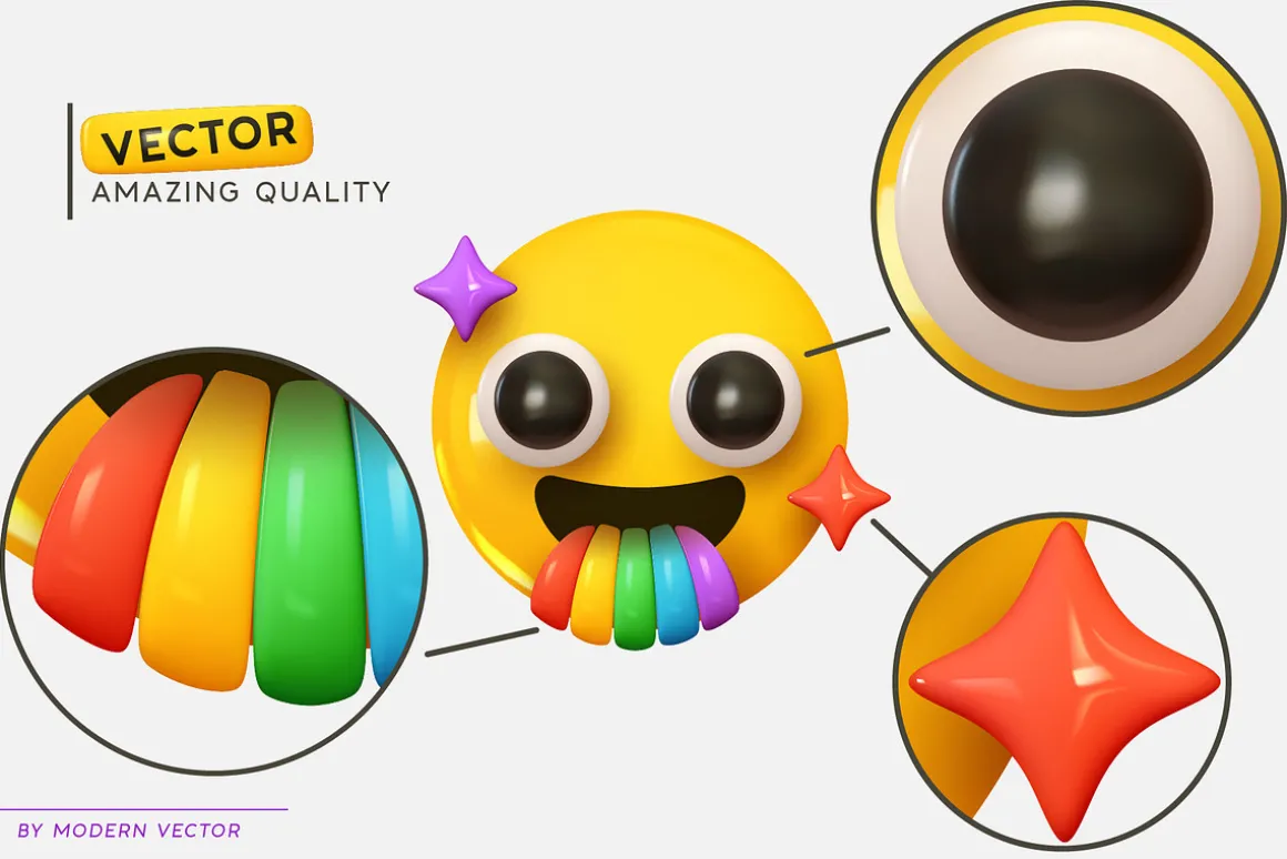 Vector Set of 195 Emoji. Emotions 3D