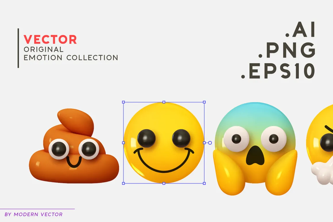 Vector Set of 195 Emoji. Emotions 3D