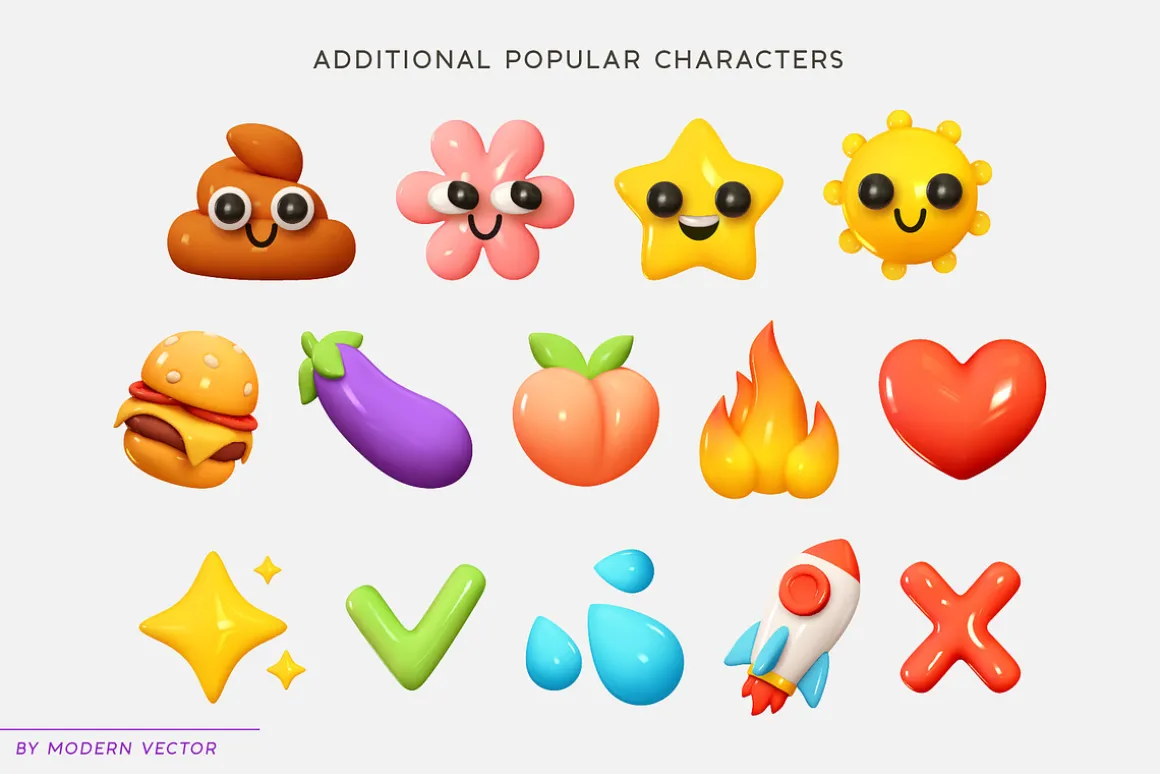 Vector Set of 195 Emoji. Emotions 3D