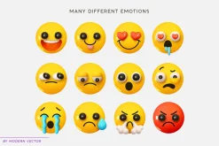 Vector Set of 195 Emoji. Emotions 3D
