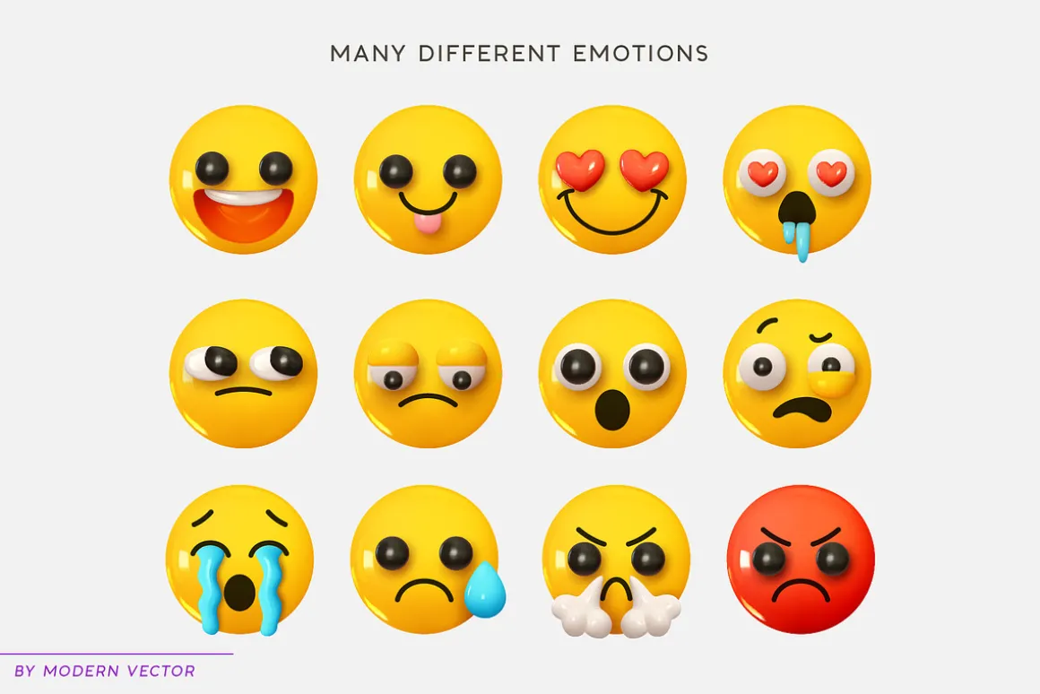 Vector Set of 195 Emoji. Emotions 3D