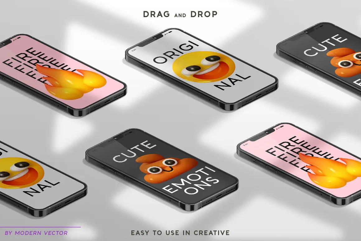 Vector Set of 195 Emoji. Emotions 3D