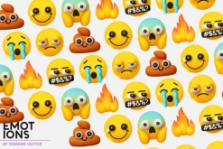 Vector Set of 195 Emoji. Emotions 3D