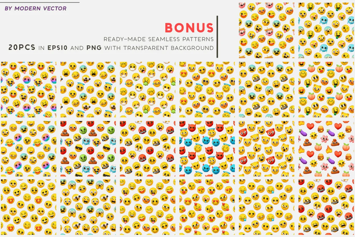 Vector Set of 195 Emoji. Emotions 3D