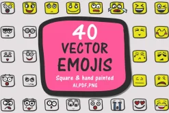 40 vector square emojis (Faces)