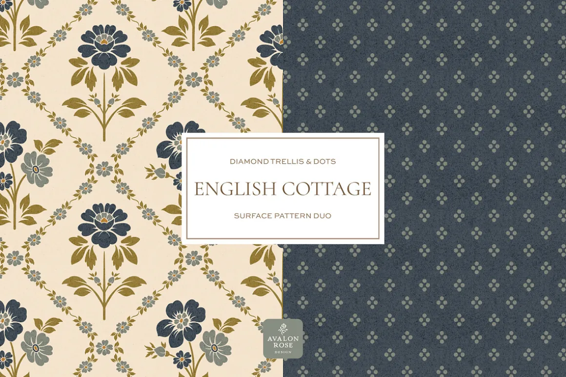 Vintage Blue Cottage Floral Patterns