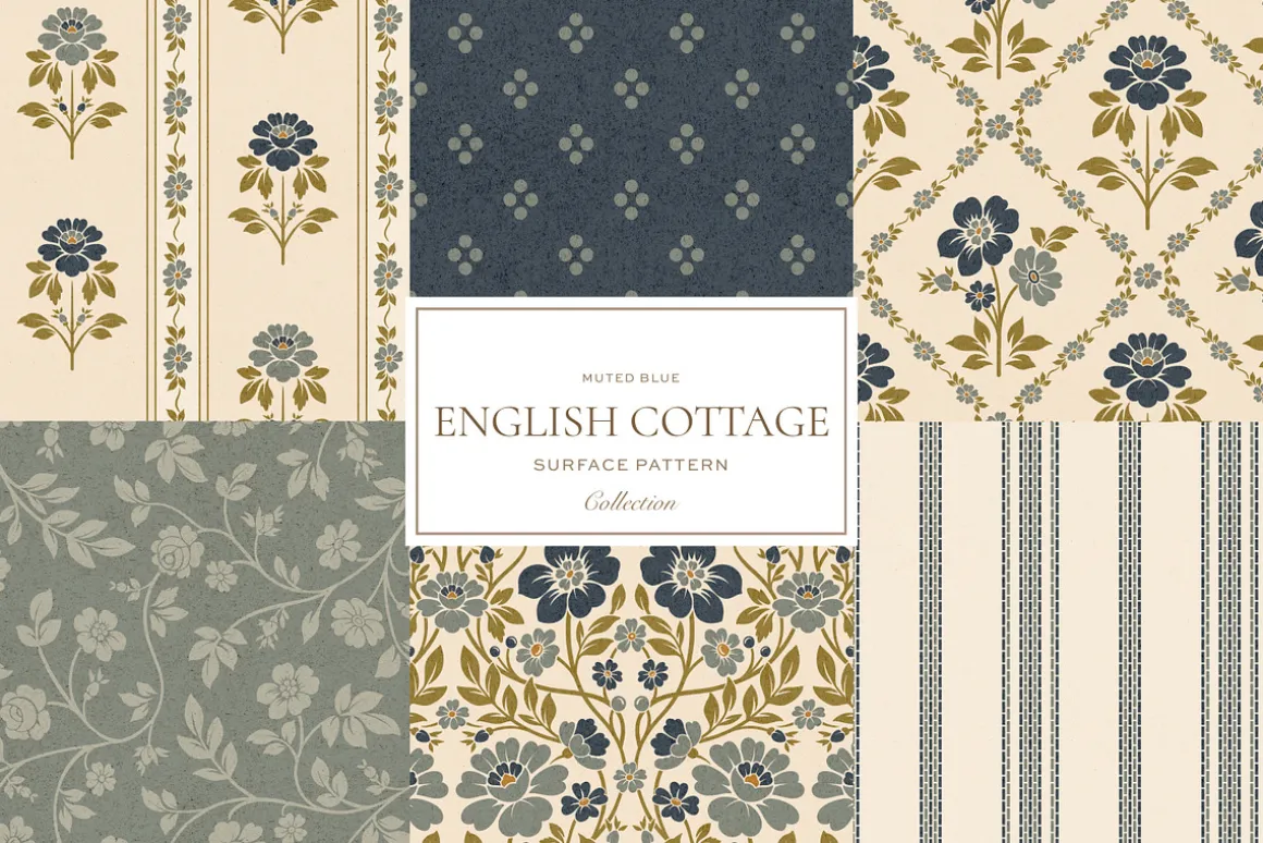 Vintage Blue Cottage Floral Patterns