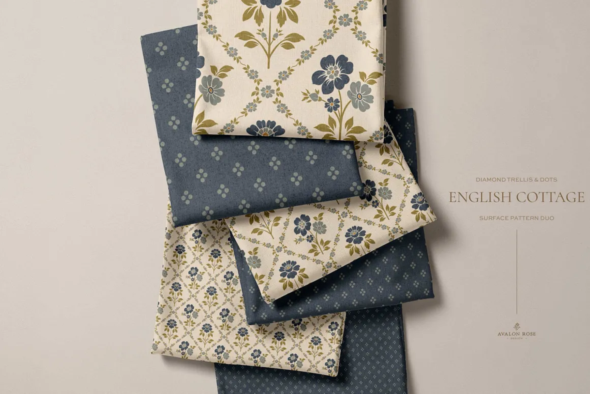 Vintage Blue Cottage Floral Patterns