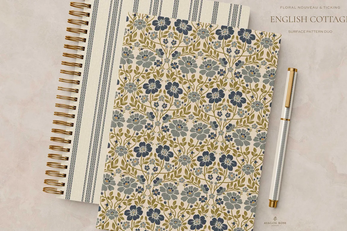 Vintage Blue Cottage Floral Patterns