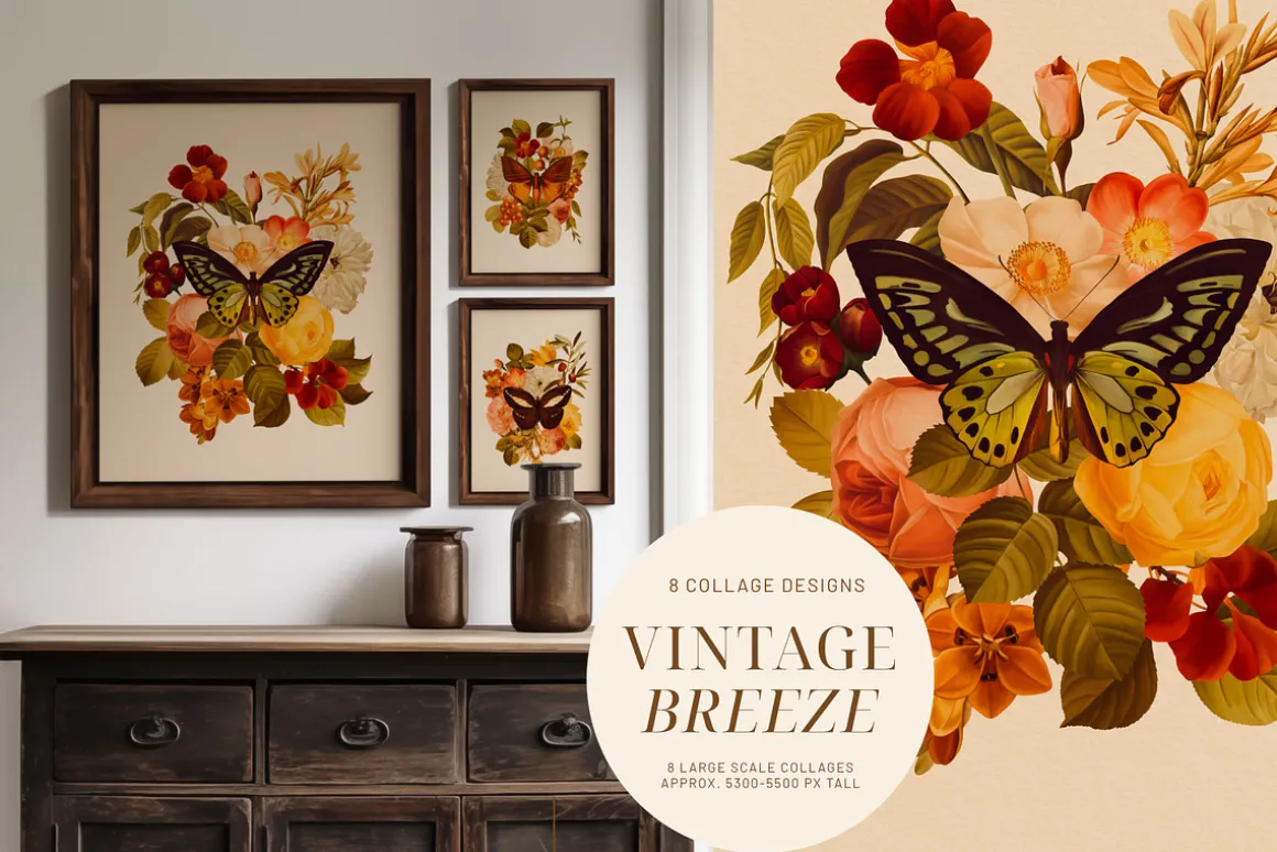 Vintage Breeze Floral Collage Art