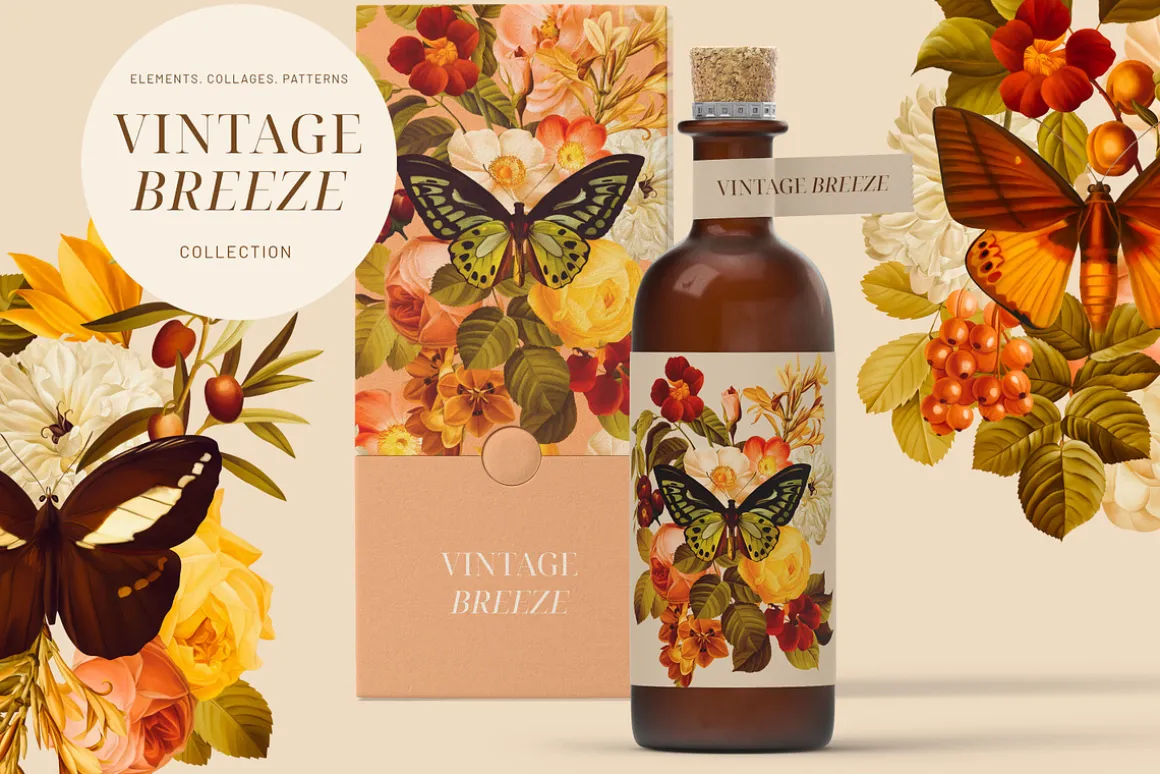 Vintage Breeze Floral Collage Art