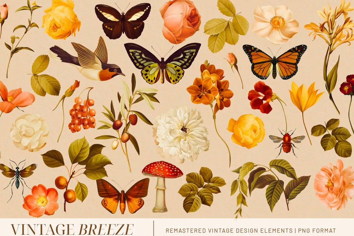 Vintage Breeze Floral Collage Art
