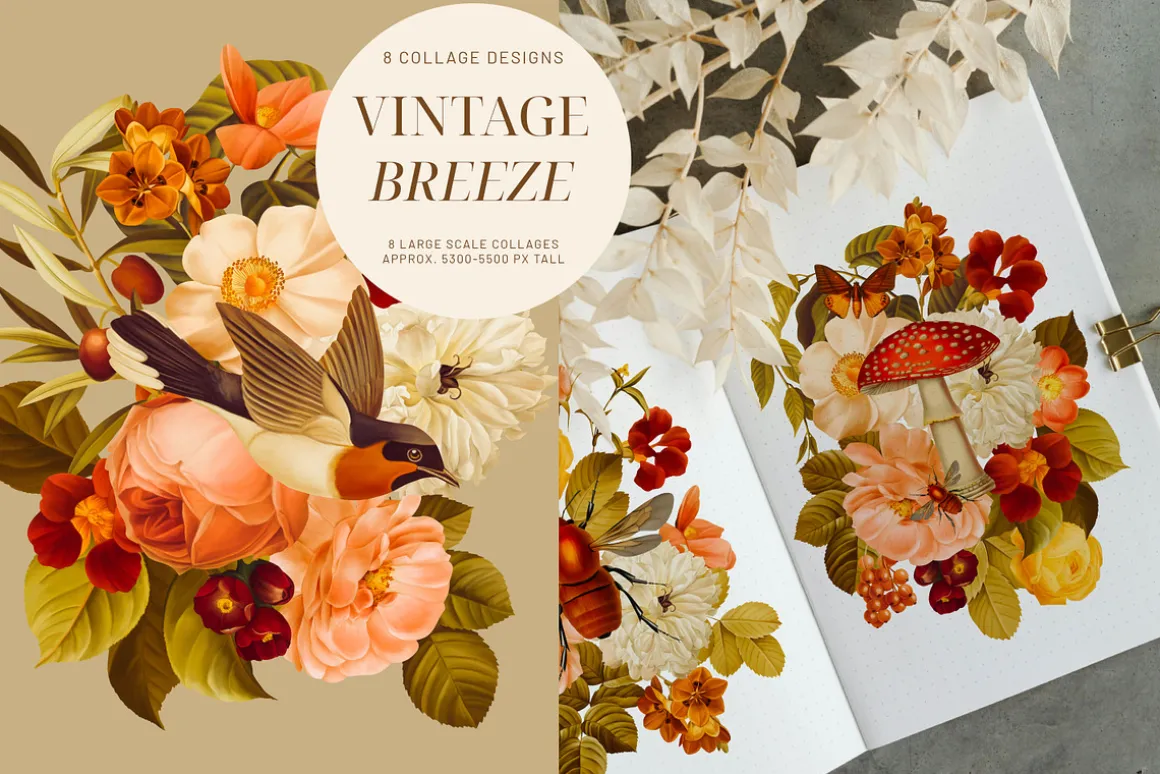 Vintage Breeze Floral Collage Art
