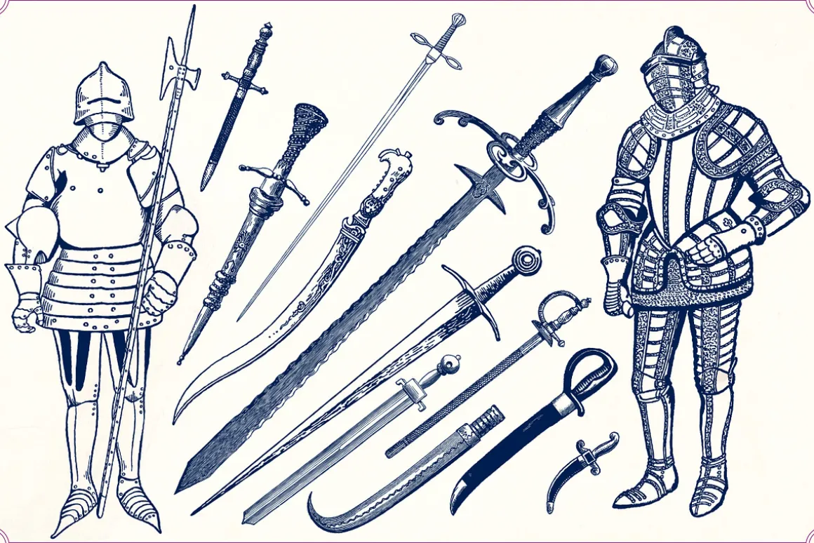 Vintage sword and armor illustration