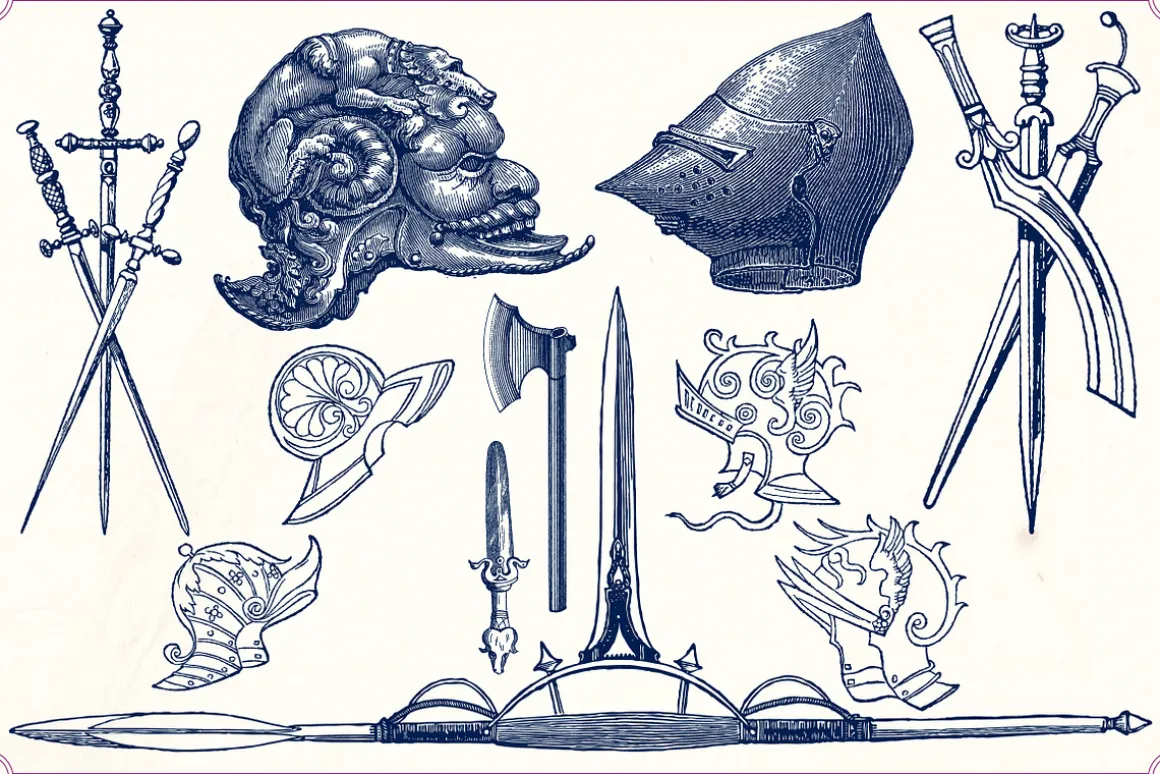 Vintage sword and armor illustration