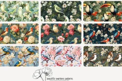 80 vintage birds seamless pattern