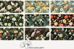80 vintage birds seamless pattern
