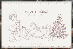 Vintage Christmas Line art winter